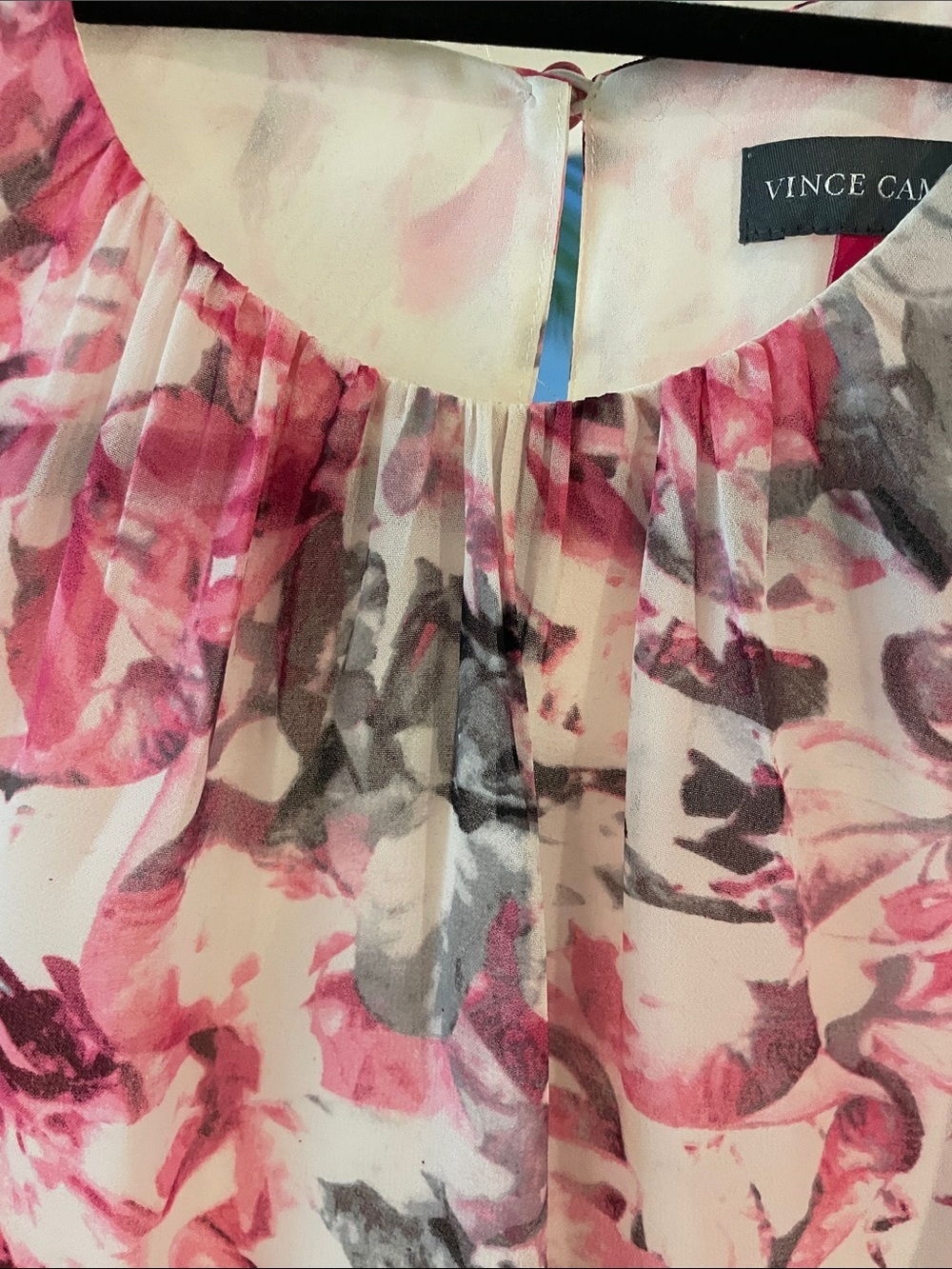 Vince Camuto Pink and Gray Floral Sleeveless Blouse - Picture 3 of 5